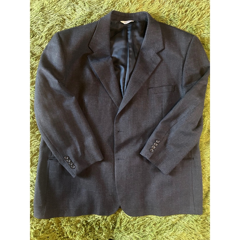 Joseph & Feiss Blazer Men 52R Charcoal Gray 100%Lambswool Herringbone Sport Coat